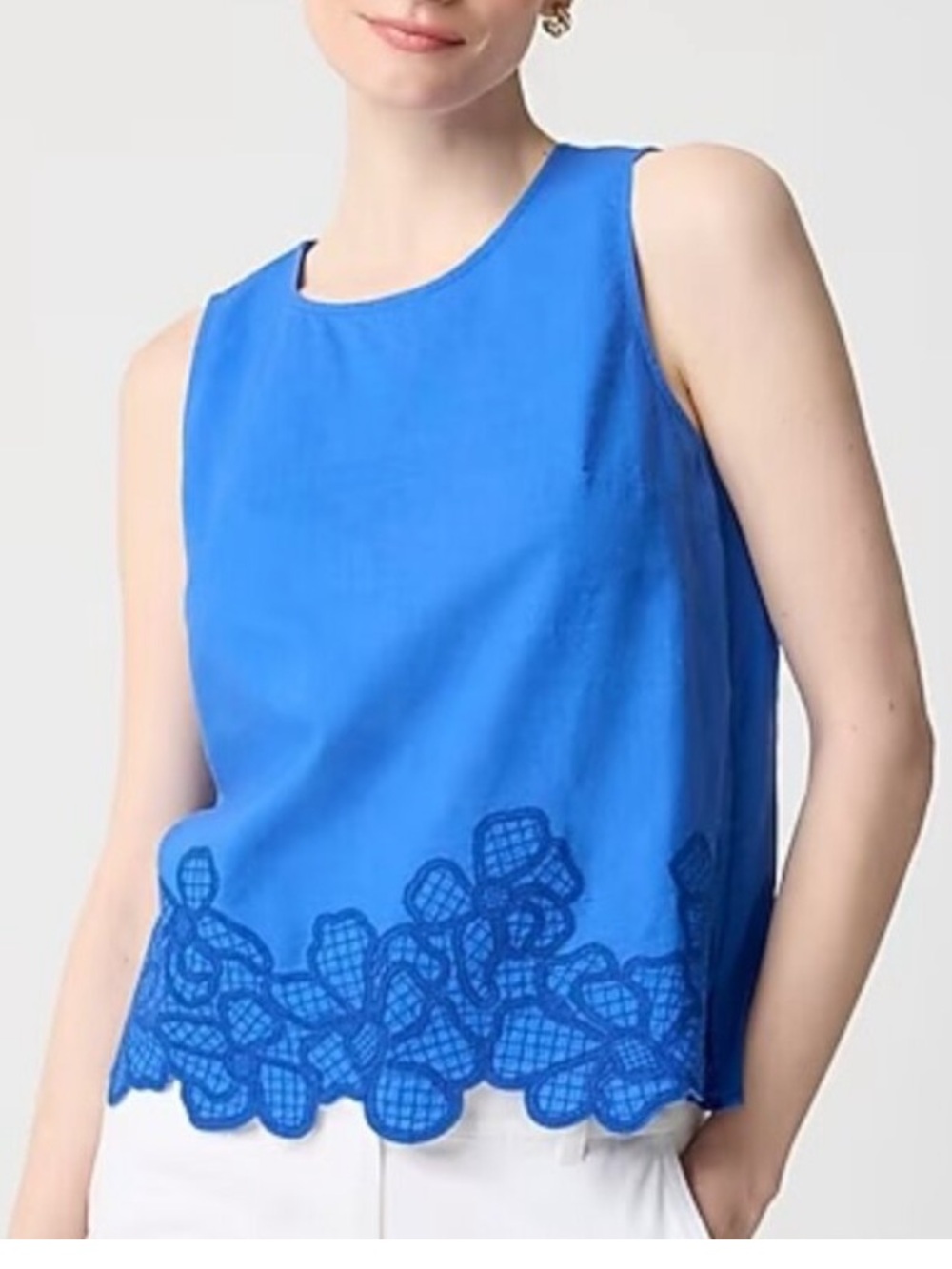 J. Crew Sleeveless Embroidered Trim-Shell Top in Blue Size S